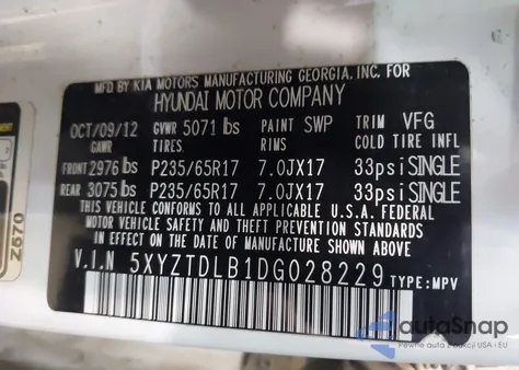 2013 Hyundai Santa Fe Sport z USA, uszkodzony, nr VIN 5XYZTDLB1DG028229